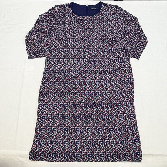 Lauren Ralph Lauren Scoop Neck Geometric Print ¾ Sleeve Lined Shift Dress 2X - Picture 7 of 11